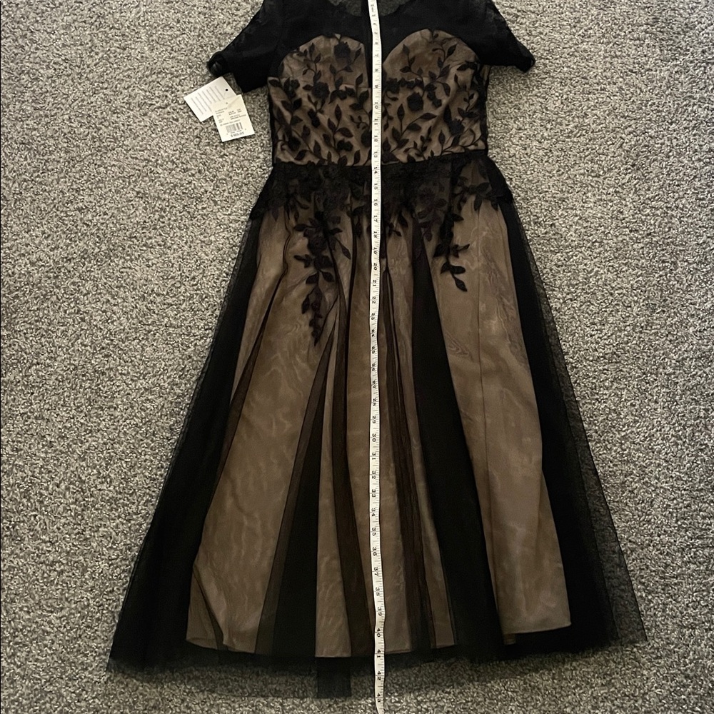 Oleg Cassini Embroidered Lace Tea Length Dress - Picture 12 of 12